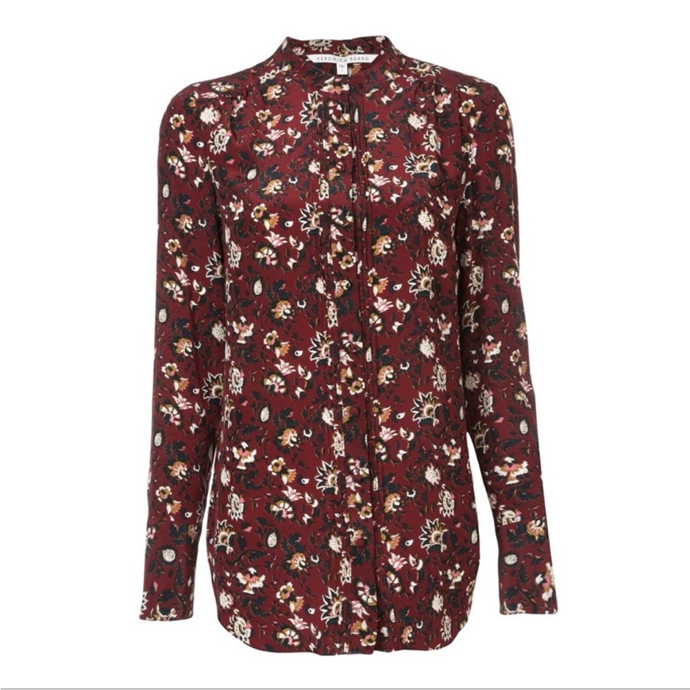 Veronica Beard Burgundy Floral Blouse